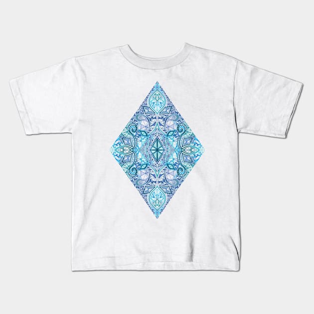 Blue and Teal Diamond Doodle Pattern Kids T-Shirt by micklyn